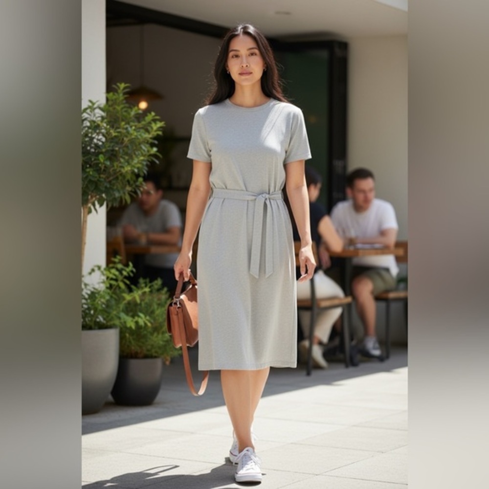 NWOT Women’s Short Sleeve Gray Summer Dress Tie Belt Criss Cross Back - Size XXS
